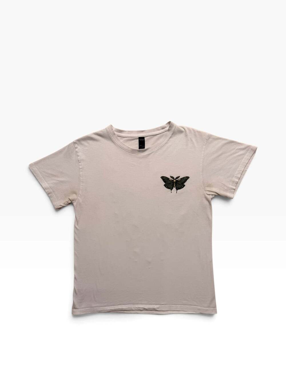 White Short Sleeve T-Shirt with Moth and Moon Graphic